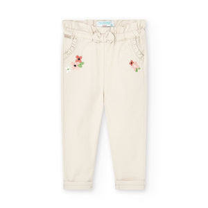 Boboli Stretch Cotton Pant with Embroidery Detail