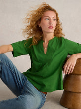 Load image into Gallery viewer, White Stuff UK Ash Linen Blend Top Mid Green