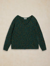 Load image into Gallery viewer, White Stuff UK Texture V Neck Sweater Dark Green