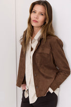 Load image into Gallery viewer, Beddome Stretch Faux Suede Crop Shirt Dark Chocolate
