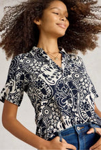 Load image into Gallery viewer, White Stuff UK Annie Short Sleeve Jersey Shirt Navy Print