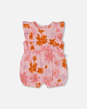 Load image into Gallery viewer, Deux Par Deux Muslin Shortie Playsuit Pink and Coral Flowers