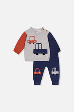 Load image into Gallery viewer, Deux Par Deux Cars Print Intarsia Knit Top and Pant