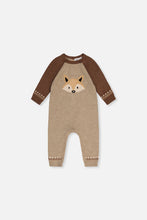 Load image into Gallery viewer, Deux Par Deux Fox Print Intarsia Knit Playsuit Apple Cinnamon