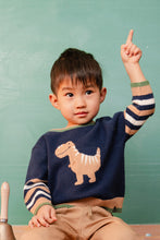 Load image into Gallery viewer, Deux Par Deux Dino Sweater Navy