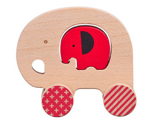Elephant and Baby Wooden Push Along Car