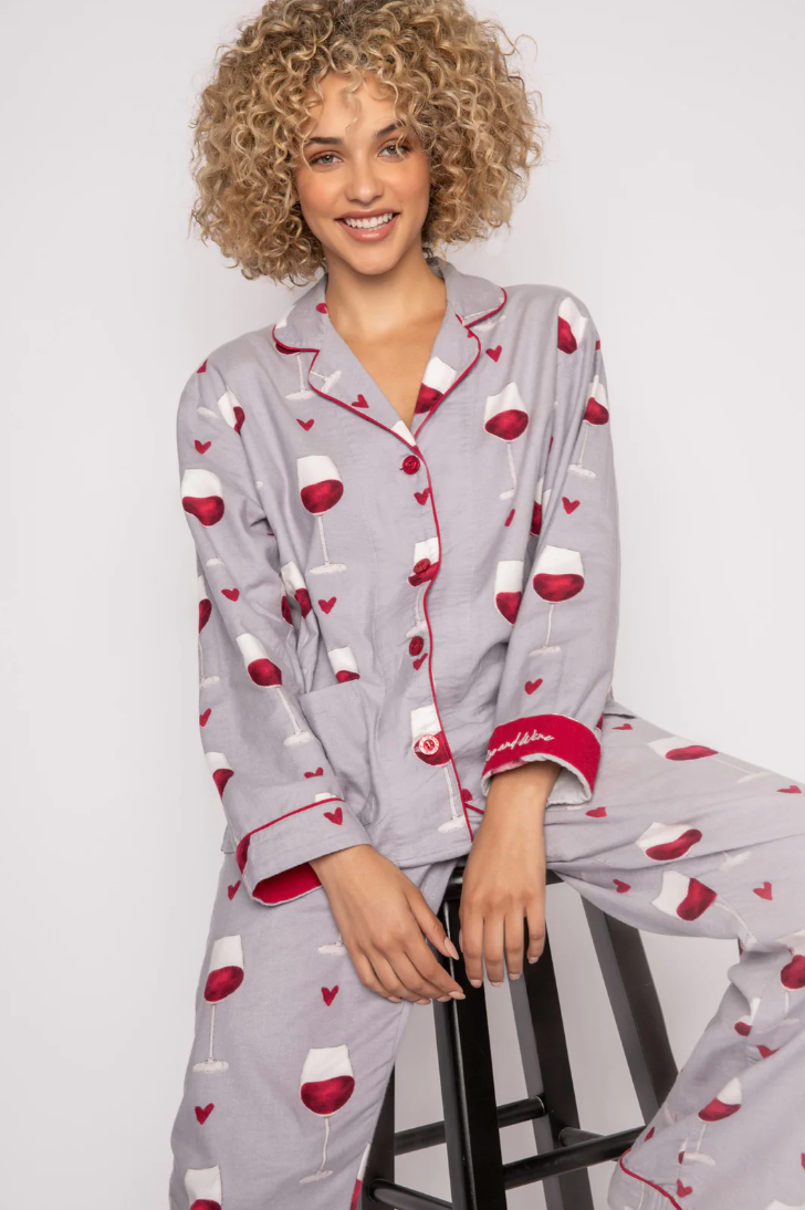 PJ Salvage Flannel Pyjamas Red Wine