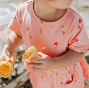 Souris Mini Peach Short Sleeve Dress with Ice Cream Print