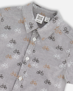 Deux Par Deux Bicycle Print Chambray Shirt