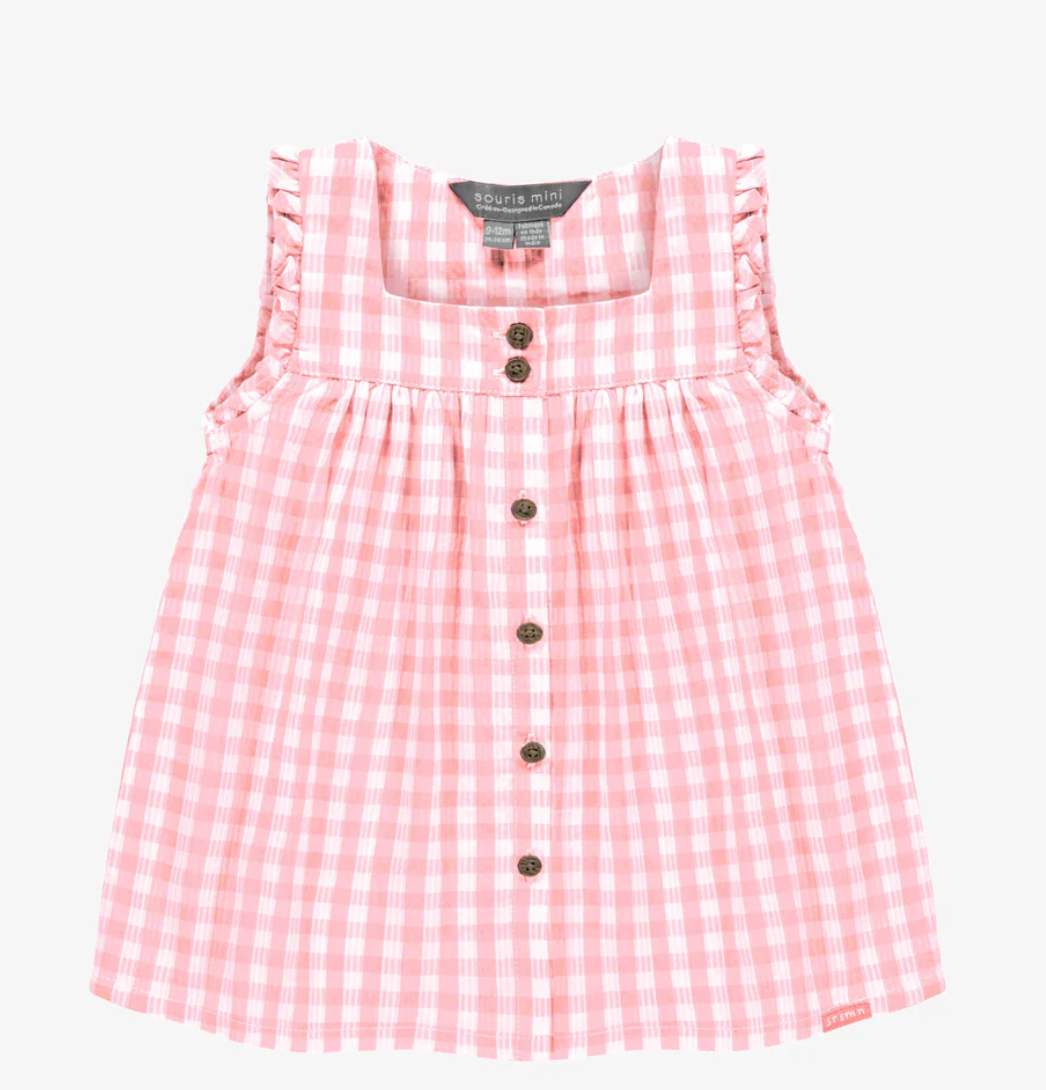 Souris Mini Pink Gingham Seersucker Baby Dress