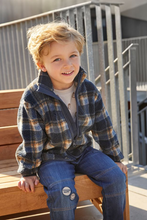 Load image into Gallery viewer, Minymo Plaid Sherpa Jacket Navy