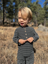 Load image into Gallery viewer, Me and Henry Mitch Henley Fleece Playsuit Black Stripe