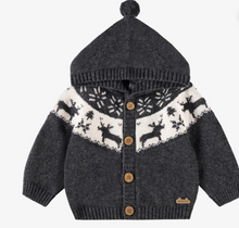 Load image into Gallery viewer, Souris Mini Wool Blend Jacquard Hooded Cardigan and Pant Grey