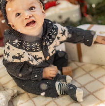 Load image into Gallery viewer, Souris Mini Wool Blend Jacquard Hooded Cardigan and Pant Grey