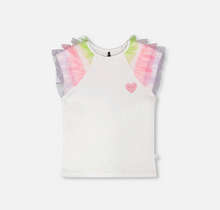 Load image into Gallery viewer, Deux Par Deux Rainbow Mesh Ruffle Tee
