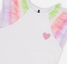 Load image into Gallery viewer, Deux Par Deux Rainbow Mesh Ruffle Tee