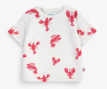 Load image into Gallery viewer, Souris Mini Stripe Denim Overalls and Lobster Print Tee