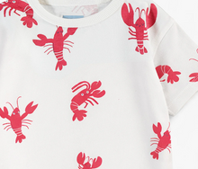 Load image into Gallery viewer, Souris Mini Stripe Denim Overalls and Lobster Print Tee