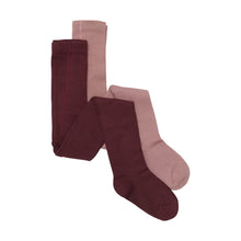 Load image into Gallery viewer, Minymo Textured Tights Dusty Rose/Burgundy 2-Pack