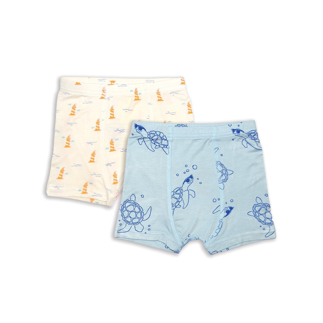 Silkberry Boys 2pack Bamboo Boxer Briefs Sea Turtle/Lighthouse MIx