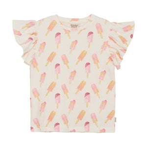 Minymo Allover Popsicle Print Ruffle Sleeve Tee