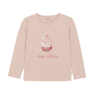 Minymo Happy Birthday Cupcake Tee Sepia Rose