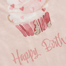 Load image into Gallery viewer, Minymo Happy Birthday Cupcake Tee Sepia Rose
