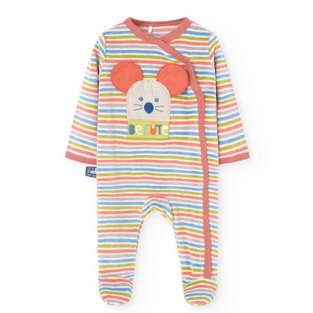 Boboli Velour Mouse Stripe Playsuit