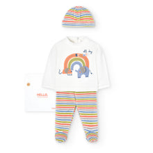 Load image into Gallery viewer, Boboli Be Cute Rainbow Baby Top, Footie and Hat Set
