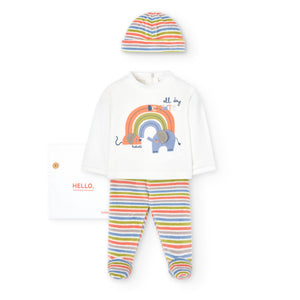 Boboli Be Cute Rainbow Baby Top, Footie and Hat Set