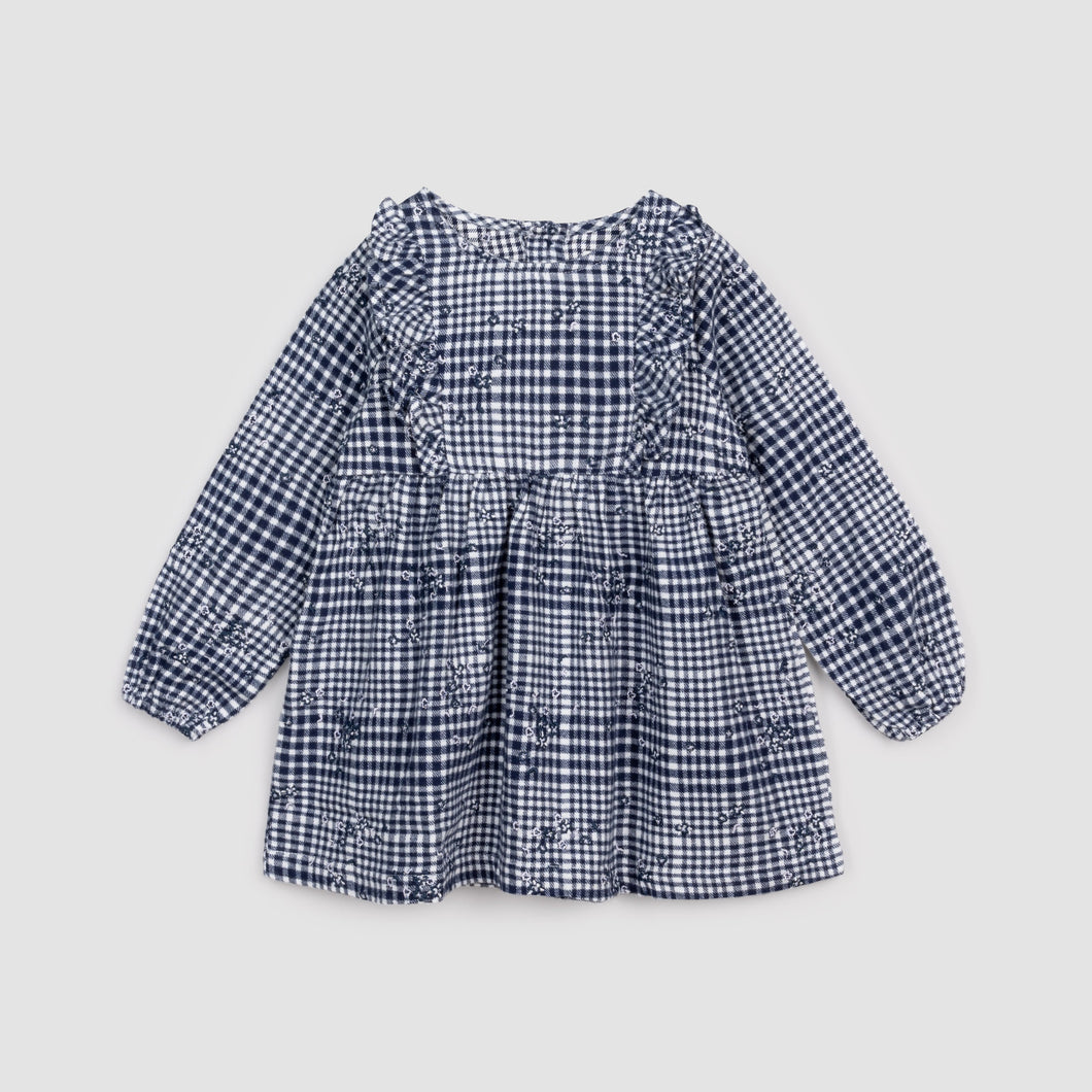 Miles the Label Floral Embroidered Brushed Flannel Check Dress