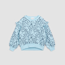 Load image into Gallery viewer, Miles the Label Leopard Print Ruffle Sweatshirt Angel Blue
