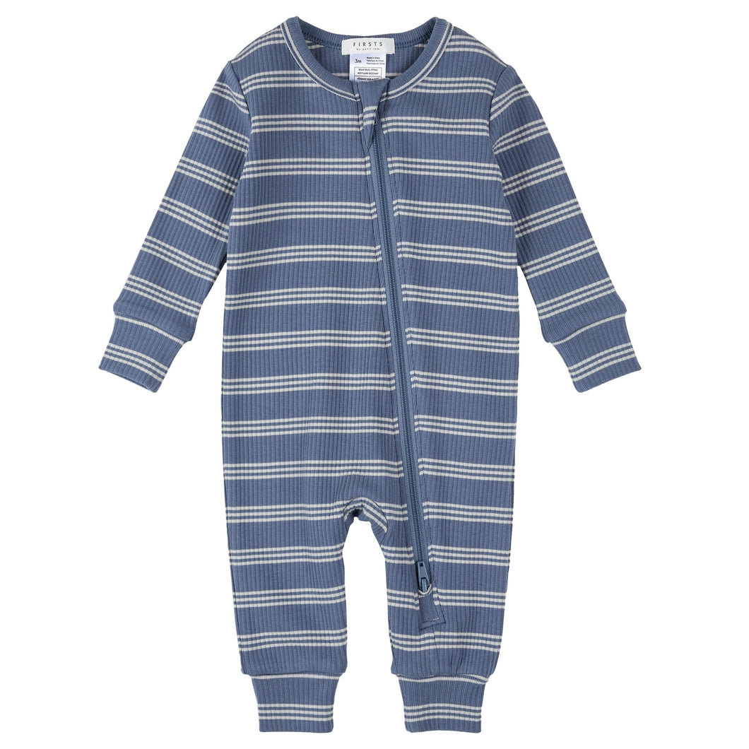 Petit Lem Stripe Modal Rib Playsuit Denim Blue