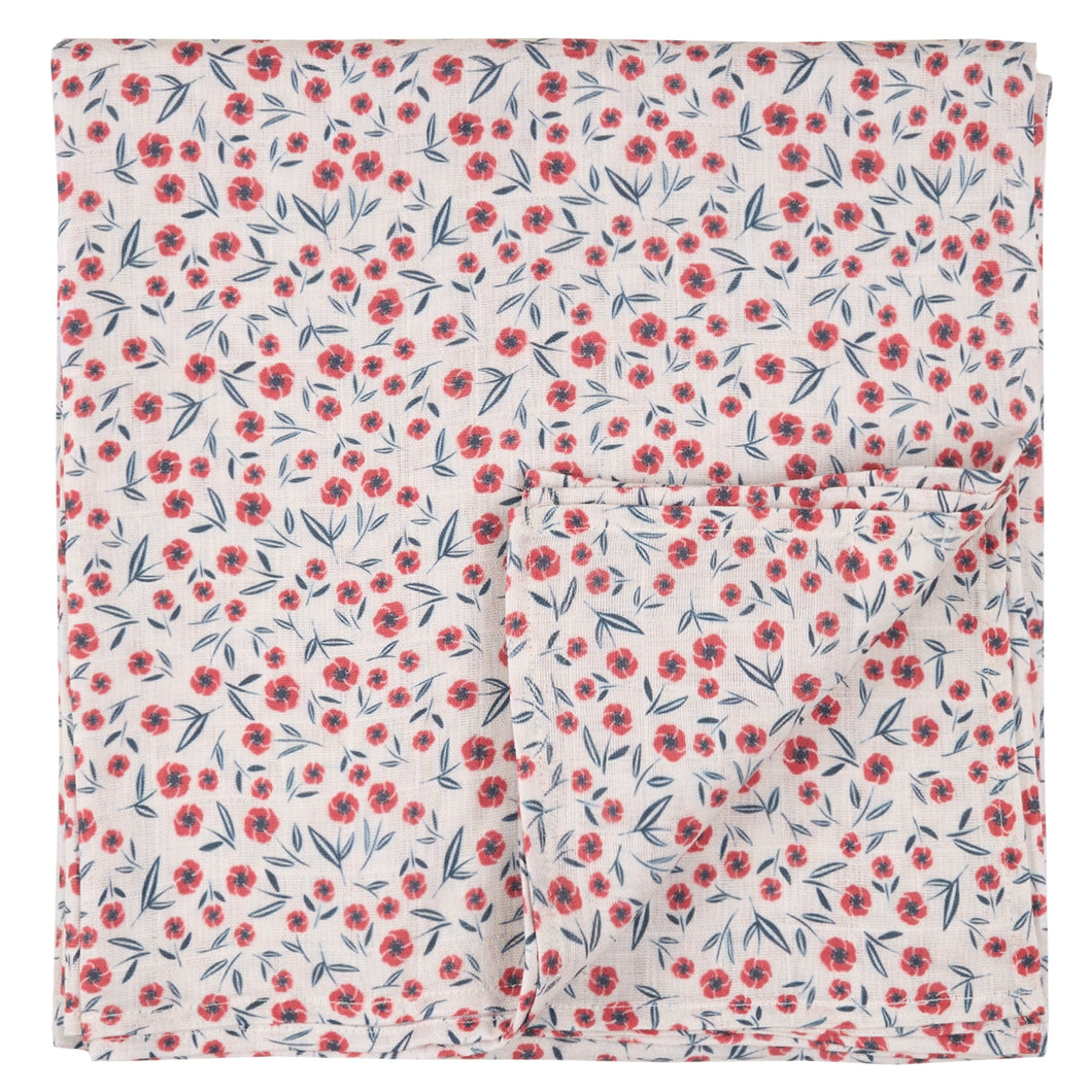 Petit Lem Poppy Print Muslin Swaddling Blanket