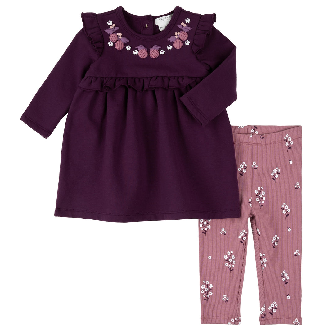 Petit Lem Figs Print Terry Dress and Legging
