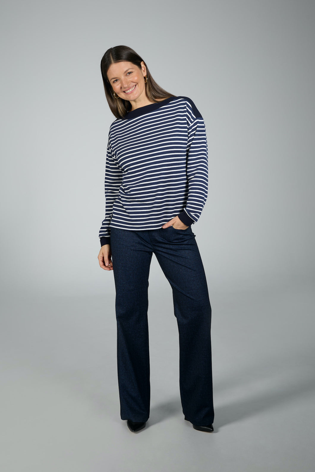 Beddome Breton Stripe Boat Neck Sweater Navy