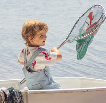 Load image into Gallery viewer, Souris Mini Stripe Denim Overalls and Lobster Print Tee
