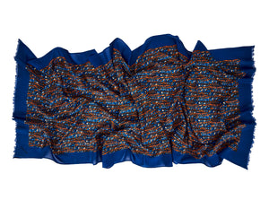 Surkana Print Viscose Scarf Blue