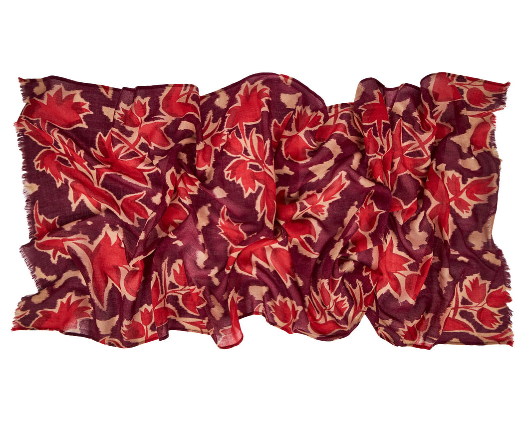 Surkana Print Wool Scarf Maroon