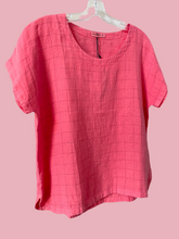 Load image into Gallery viewer, Mes Soeurs et Moi Herisson Nectarine Grid Print Linen Top
