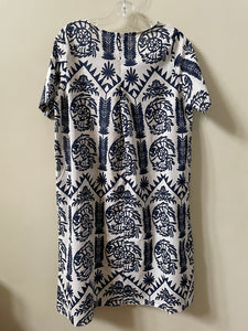 Pistache Light Cotton Print Dress Tribal Navy