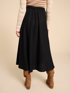 White Stuff UK Clemence Linen Blend Skirt Pure Black