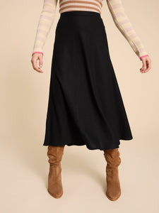 White Stuff UK Clemence Linen Blend Skirt Pure Black