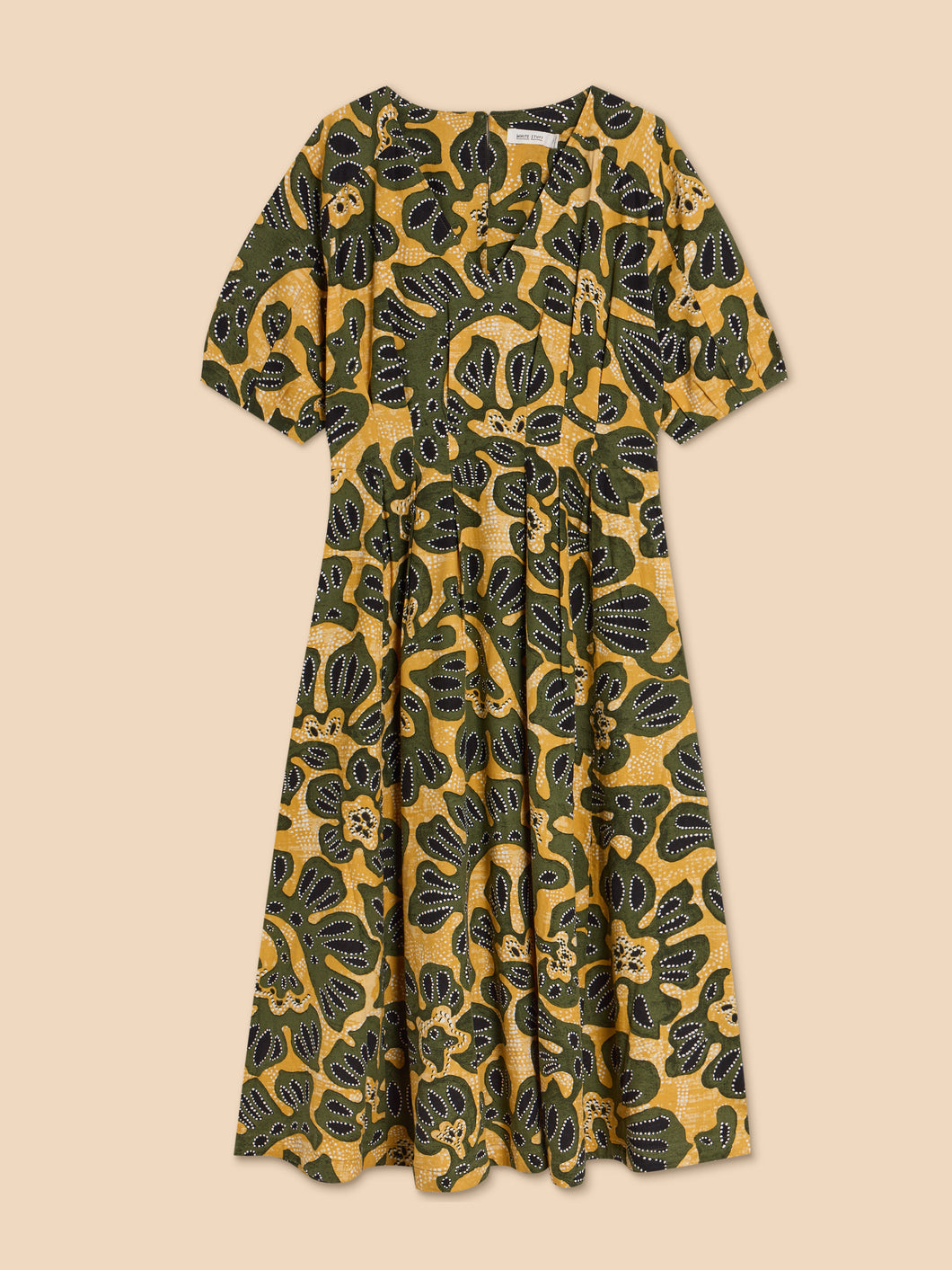 White Stuff UK Kate Linen Blend Dress Chartruese Print