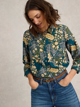 Load image into Gallery viewer, White Stuff UK Sophie Organic Cotton Shirt Teal Print
