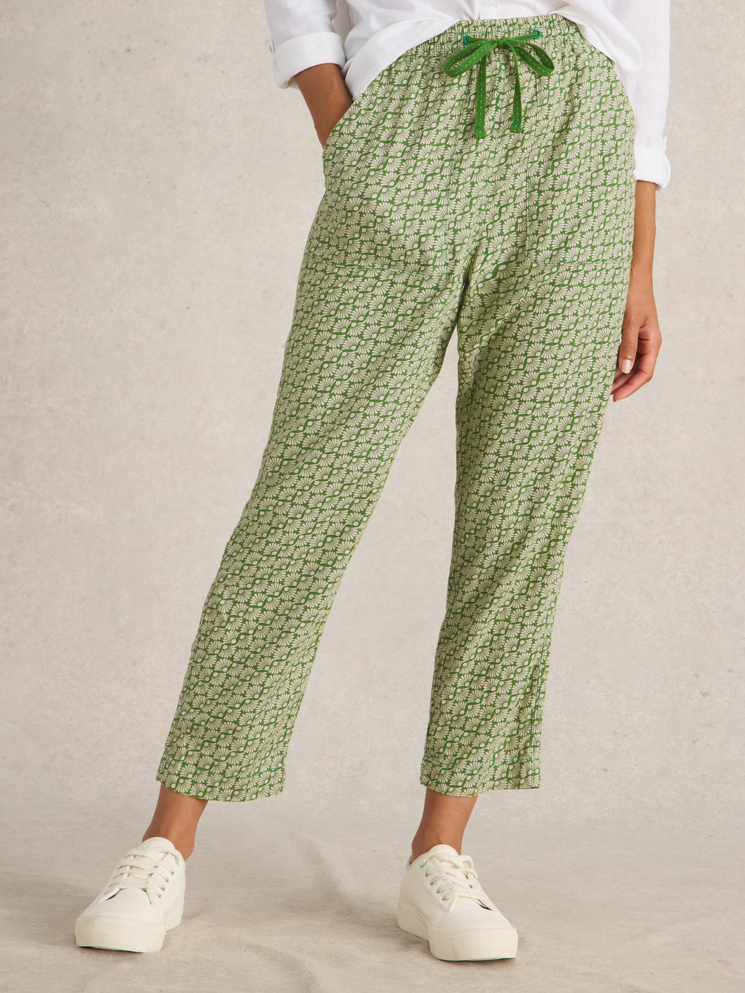 White Stuff UK Elle Linen Blend Trouser Green Print