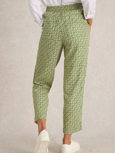 White Stuff UK Elle Linen Blend Trouser Green Print