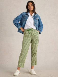 White Stuff UK Elle Linen Blend Trouser Green Print