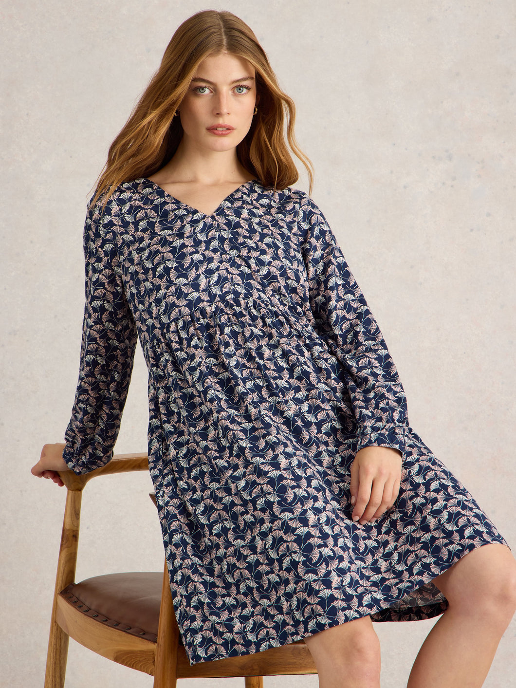 White Stuff UK Penelope Eco Vero Dress Navy Print