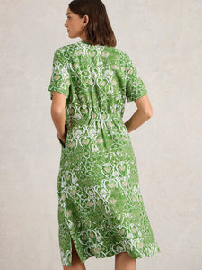 White Stuff UK Iris Linen Dress Green Print